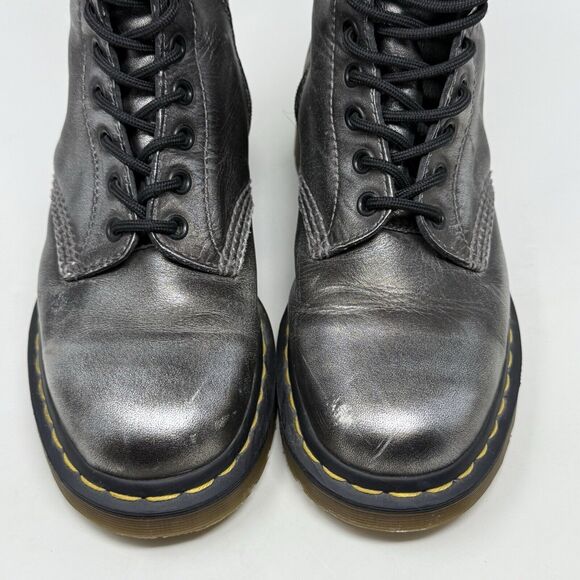 Dr Doc Martens 10183 Combat Boots Womens 7 Silver 14 Eyelet Zip Lace Up Goth - Picture 6 of 15